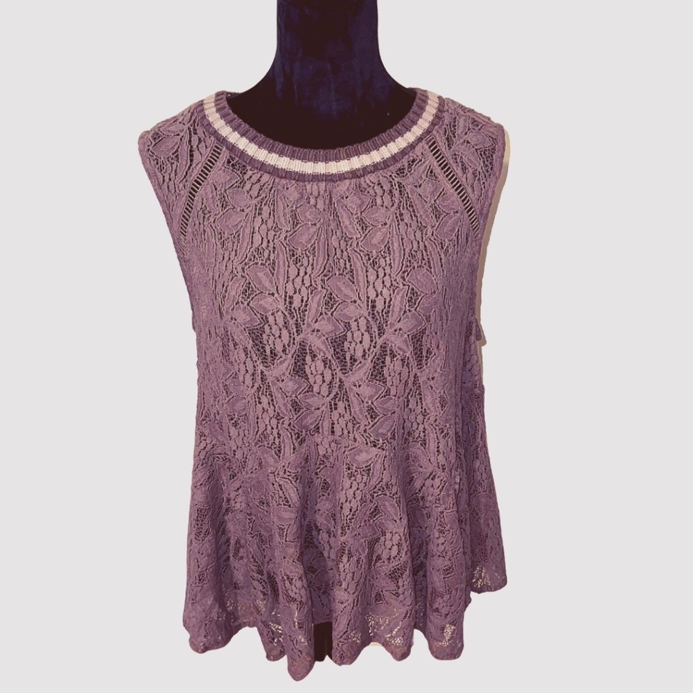 Free People Maisie Sheer Lace Peplum Top Keyhole Back